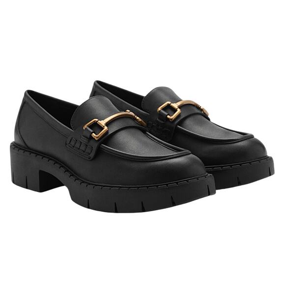 Mango Lug Sole Leather Loafer with Metallic Detail Black Size 38/ 7.5 - Picture 2 of 12